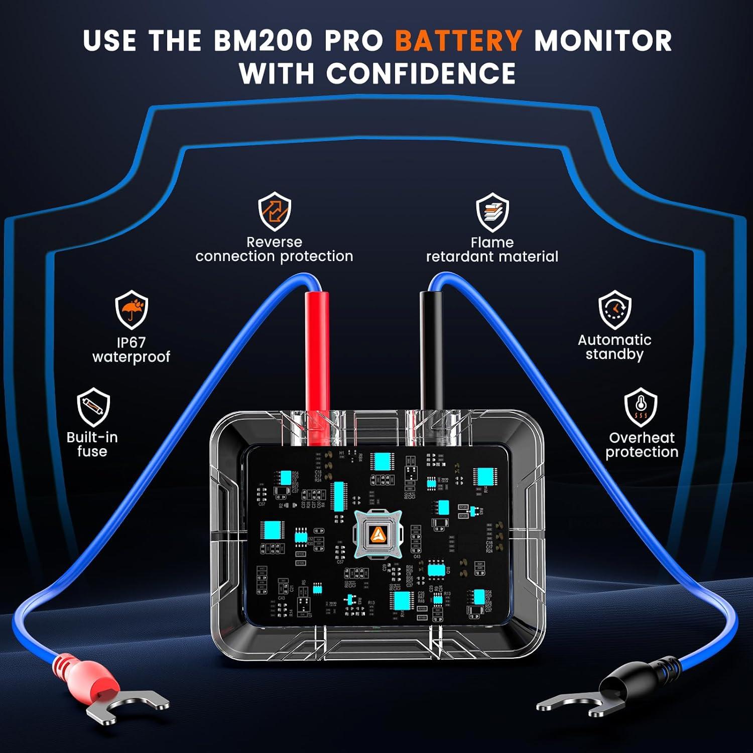 imageANCEL BM200 PRO 12V Battery Monitor 433MHZ Wireless Transmission Battery Monitor with Cranking ampamp Charging Test Voltage ampamp Temperature Monitoring Alarm Function for Car Motocycle RV Truck ampamp Boat