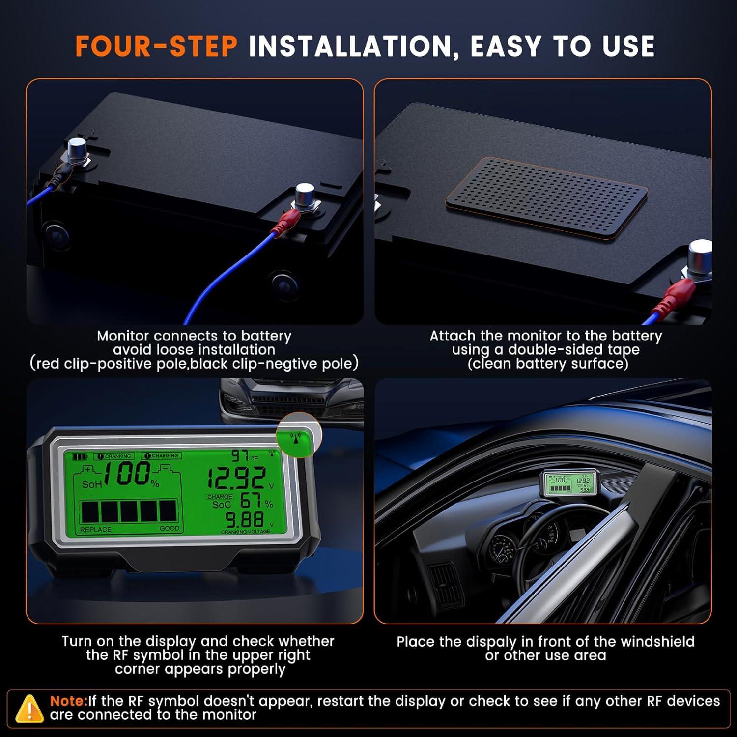 imageANCEL BM200 PRO 12V Battery Monitor 433MHZ Wireless Transmission Battery Monitor with Cranking ampamp Charging Test Voltage ampamp Temperature Monitoring Alarm Function for Car Motocycle RV Truck ampamp Boat