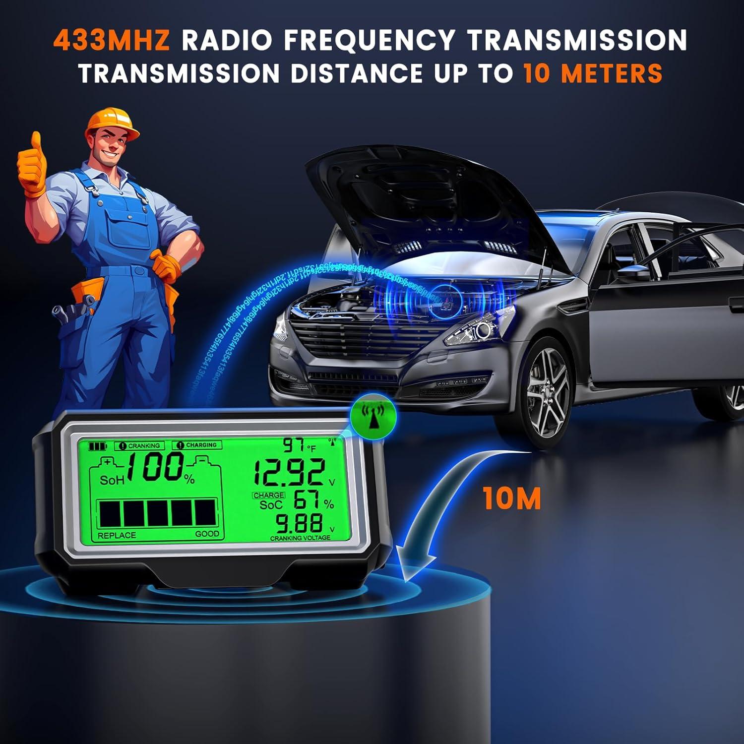 imageANCEL BM200 PRO 12V Battery Monitor 433MHZ Wireless Transmission Battery Monitor with Cranking ampamp Charging Test Voltage ampamp Temperature Monitoring Alarm Function for Car Motocycle RV Truck ampamp Boat