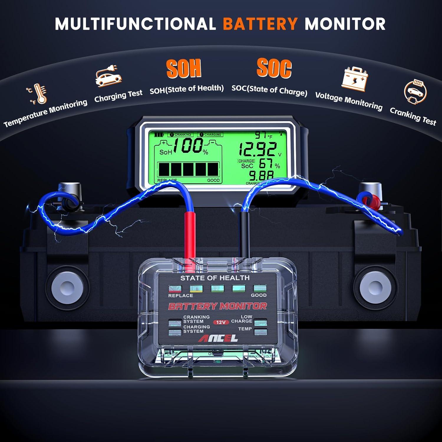 imageANCEL BM200 PRO 12V Battery Monitor 433MHZ Wireless Transmission Battery Monitor with Cranking ampamp Charging Test Voltage ampamp Temperature Monitoring Alarm Function for Car Motocycle RV Truck ampamp Boat