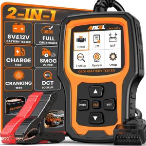 imageANCEL AD410 PRO OBD2 Scanner and Battery Tester2in1 Car Diagnostic ToolCheck Engine LightEVAP TestLive Data6V12V Battery Analyzer with Cranking ampamp Charging System Test for Car Motorcycleyellow
