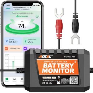 imageANCEL BM300 12V Battery Monitor Bluetooth 40 Automotive Voltmeter with Charging Cranking System Test ampamp Alarm  Compatible for Solar Power Systems RVs Motorcycles Boats Cars and TrucksOrange