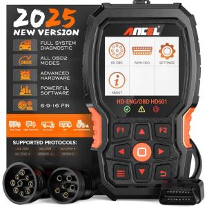 imageANCEL Heavy Duty Truck Scanner HD601 All System Diesel Diagnostic Scan Tool fits for Cummins Detroit Freightliner International Paccar Check Engine for Truck ampamp Car 2 in 1 Code ReaderHD601